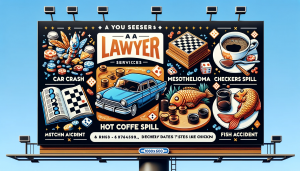 An AI-generated lawyer billboard crammed with services